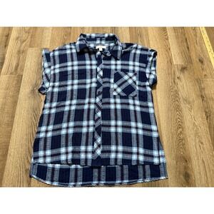 Como Vintage Shirt, Women's Size Small, Blue Brown White, Plaid, Button Up